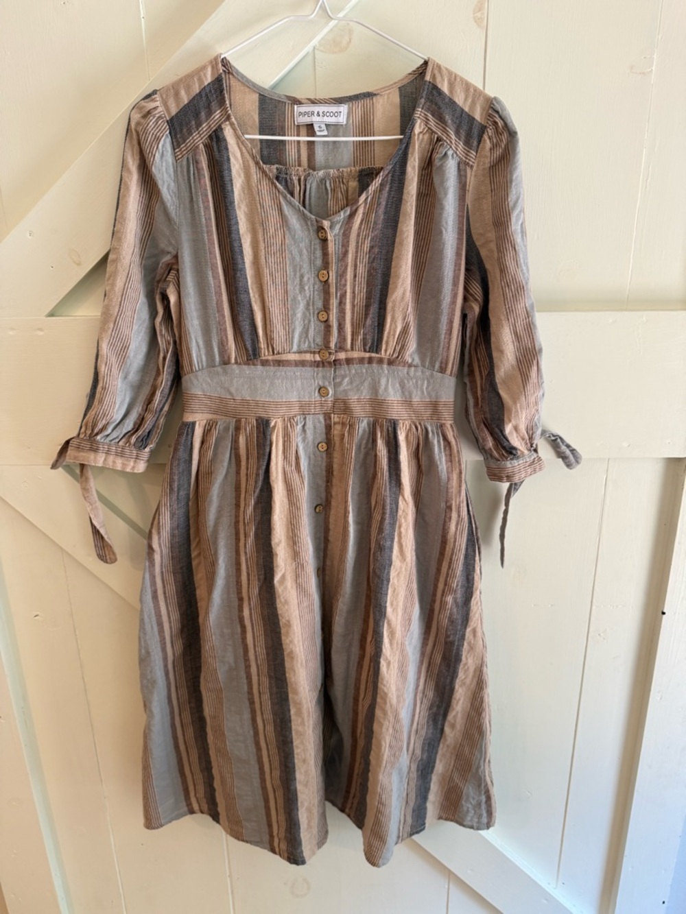 Piper‎ & Scoot Striped Midi Dress Small Cottagecore Boho Pockets